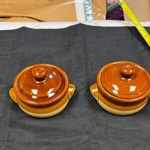 Two vintage pottery French soup bowls